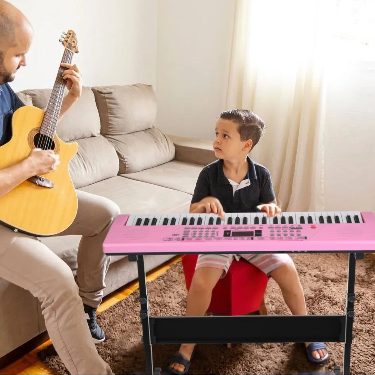 61 Keys Digital Music Keyboard Electric Piano Electronic Musical Instrument Kids Learning Keyboard with Microphone Stand for 3-12 Year Old Kids Girls
