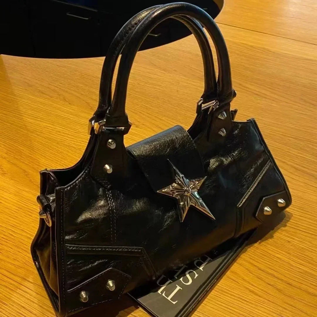 Y2K Korean Gothic Star Girl Black Bag Aesthetic Vintage Fairy Grunge Punk Goth Purse Shoulder Handbags Bucket Tote Bags Women