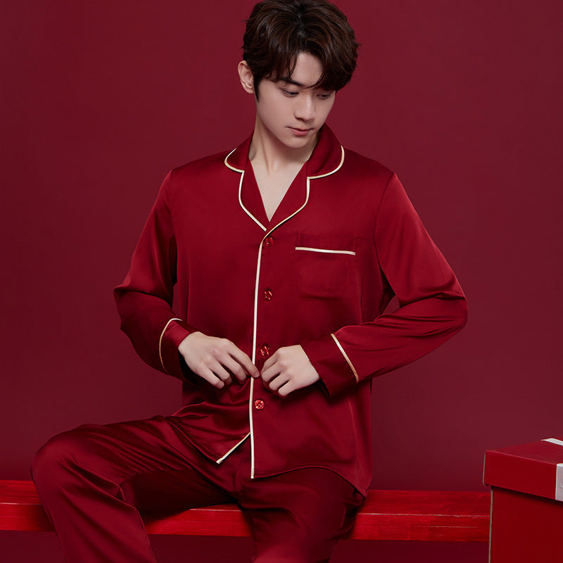 Spring And Autumn Ice Silk Red Festive Men's And Women's Wedding Dowry Suit