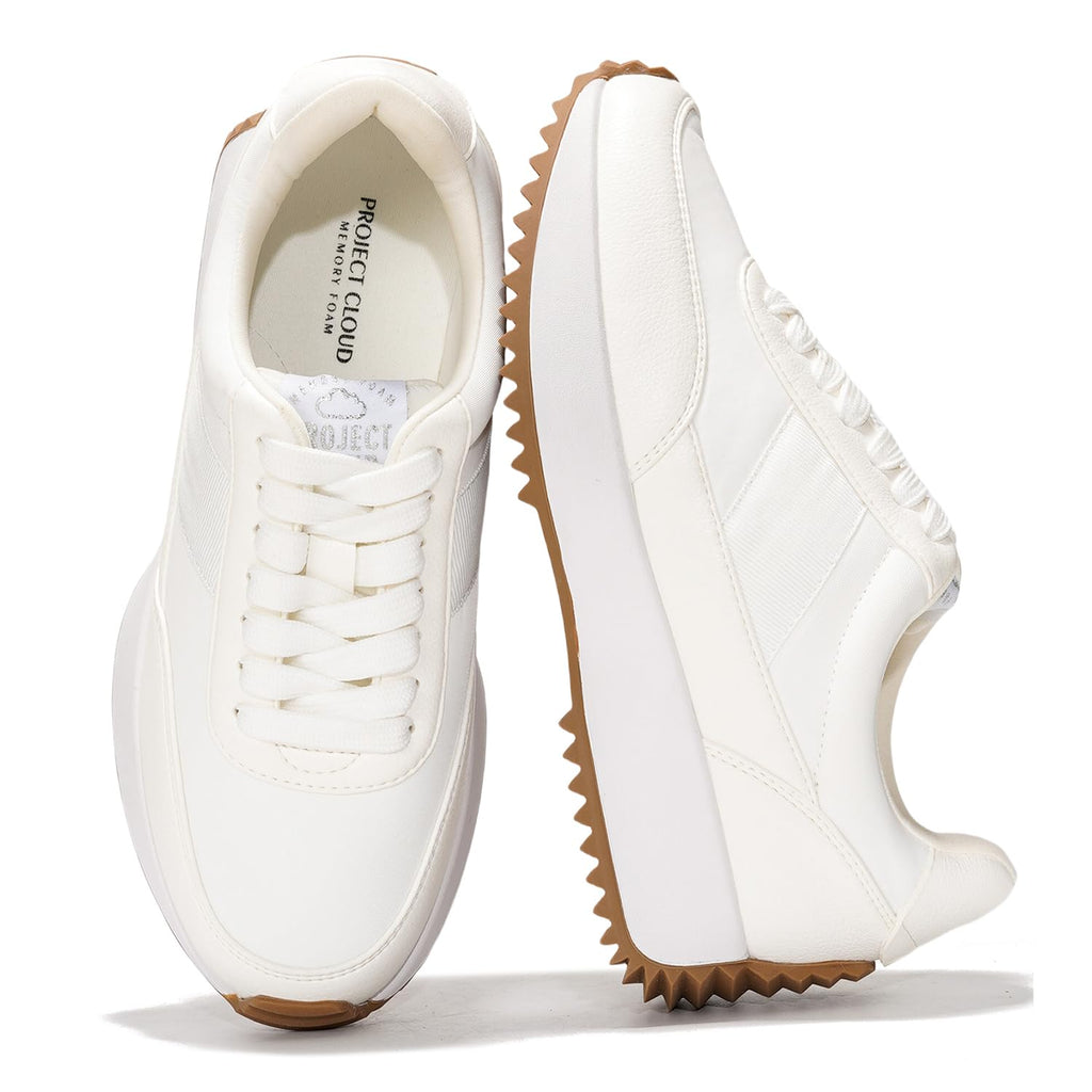 Project Cloud Womens Sneakers - Memory Foam Insole and Lightweight Spring Shoes - Non-Slip Lace Up Trendy Shoes - Fashion Sneakers for Women 2025