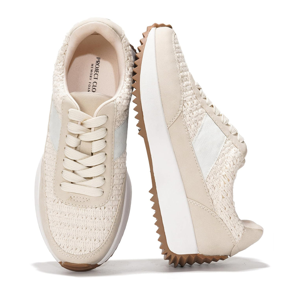 Project Cloud Womens Sneakers - Memory Foam Insole and Lightweight Spring Shoes - Non-Slip Lace Up Trendy Shoes - Fashion Sneakers for Women 2025